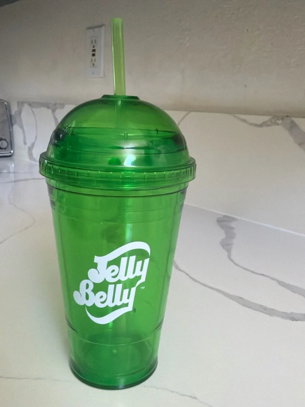 Jelly Belly Green Plastic Tumbler with Straw